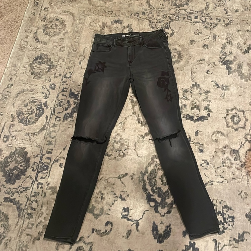 black embroidered jeans